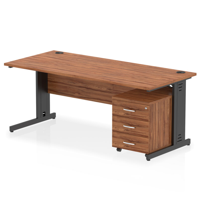 impulse 1800mm cable managed straight desk with mobile pedestal