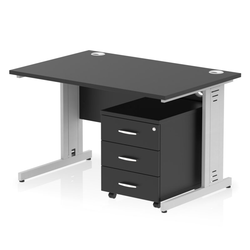 impulse 1200mm cable managed straight desk with mobile pedestal