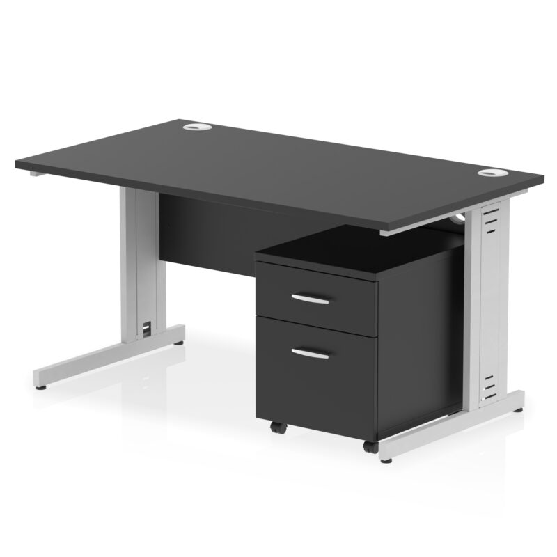 impulse 1400mm cable managed straight desk with mobile pedestal