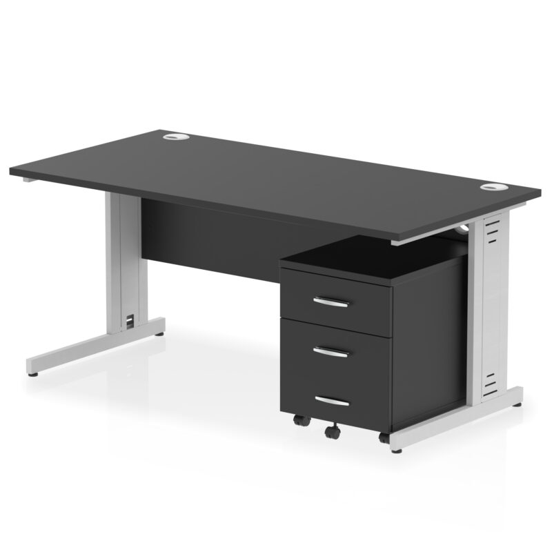 impulse 1600mm cable managed straight desk with mobile pedestal