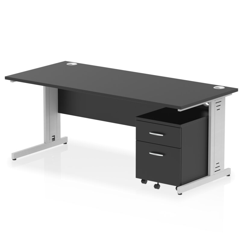 impulse 1800mm cable managed straight desk with mobile pedestal
