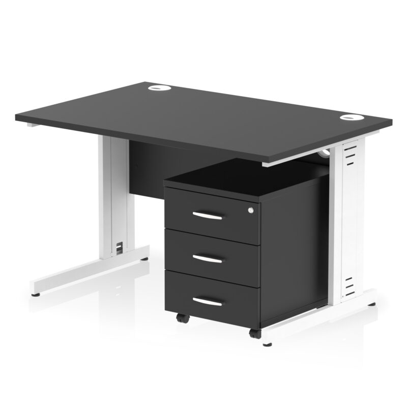 impulse 1200mm cable managed straight desk with mobile pedestal