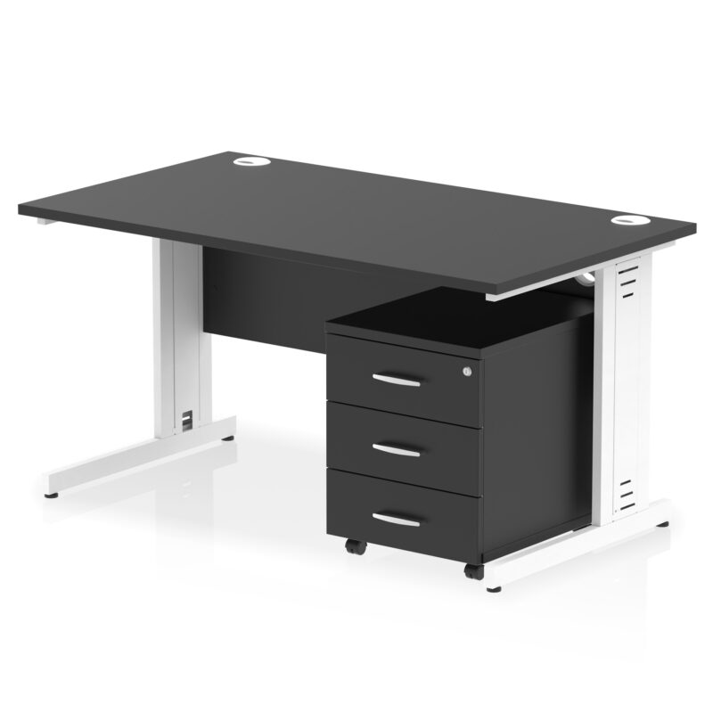 impulse 1400mm cable managed straight desk with mobile pedestal