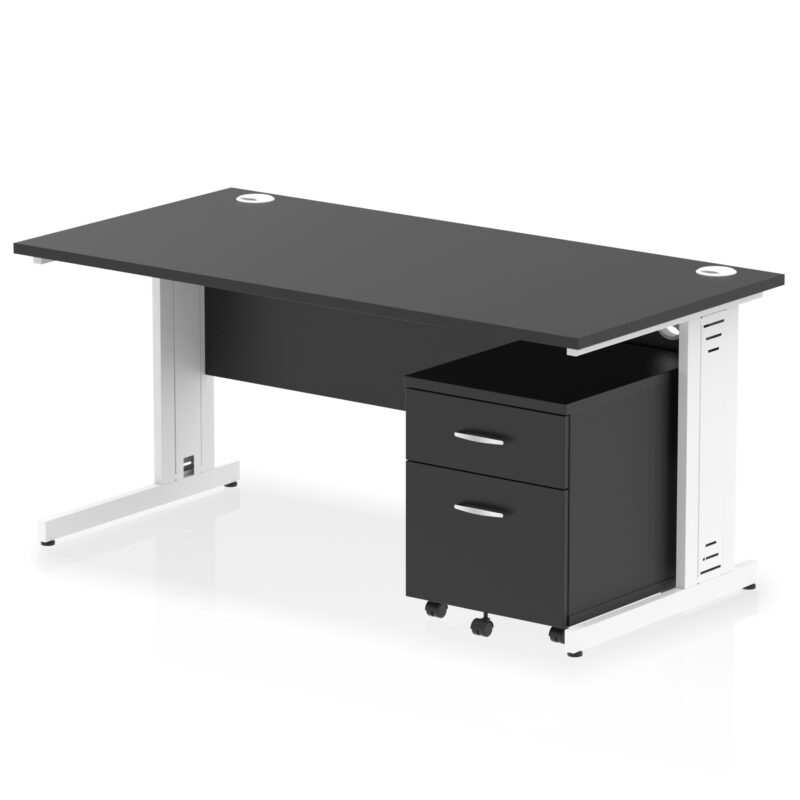 impulse 1600mm cable managed straight desk with mobile pedestal