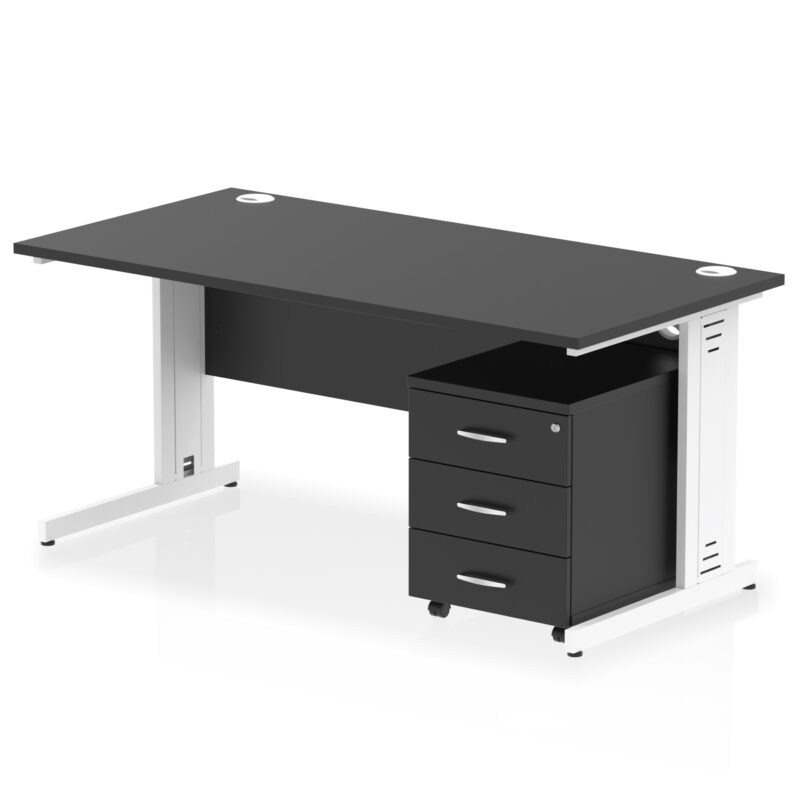 impulse 1600mm cable managed straight desk with mobile pedestal