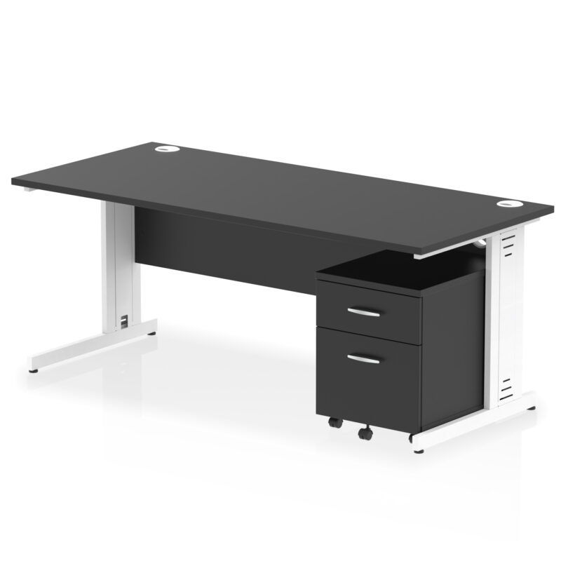 impulse 1800mm cable managed straight desk with mobile pedestal