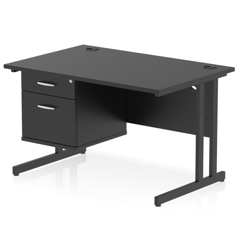 impulse 1200mm cantilever straight desk with single fixed pedestal