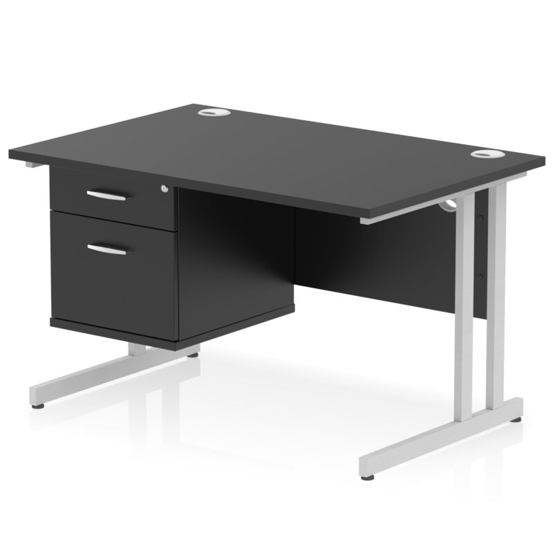 impulse 1200mm cantilever straight desk with single fixed pedestal