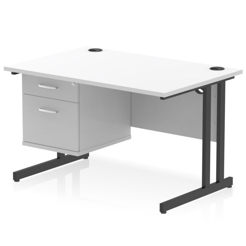 impulse 1200mm cantilever straight desk with single fixed pedestal