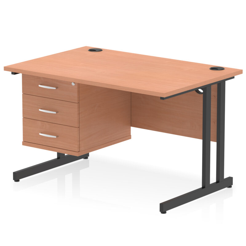 impulse 1200mm cantilever straight desk with single fixed pedestal
