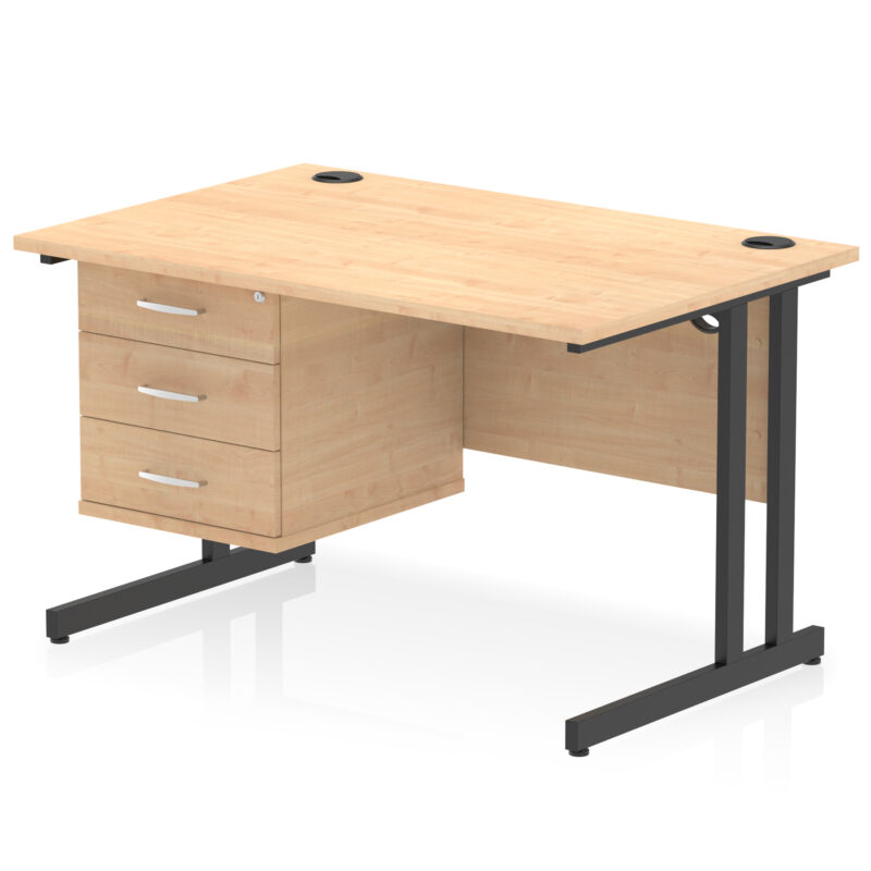 impulse 1200mm cantilever straight desk with single fixed pedestal