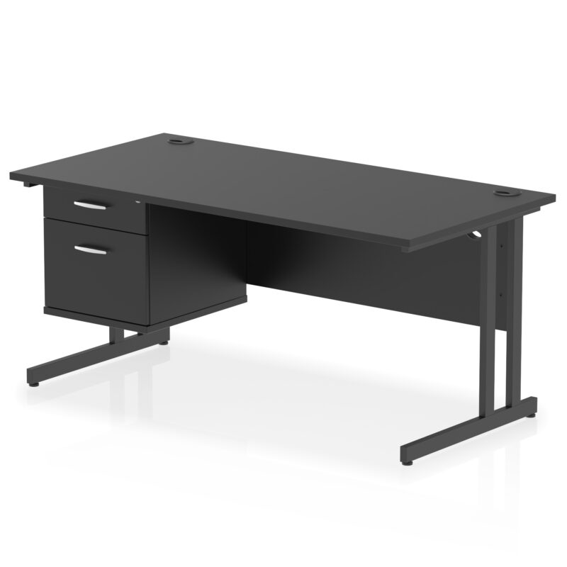 impulse 1600mm cantilever straight desk with single fixed pedestal