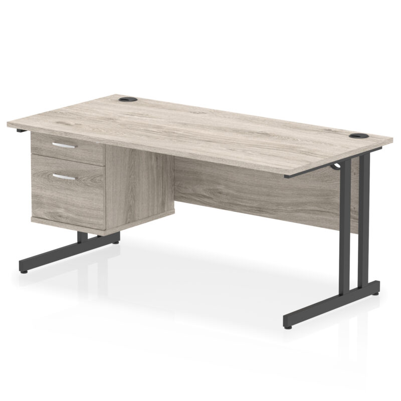 impulse 1600mm cantilever straight desk with single fixed pedestal