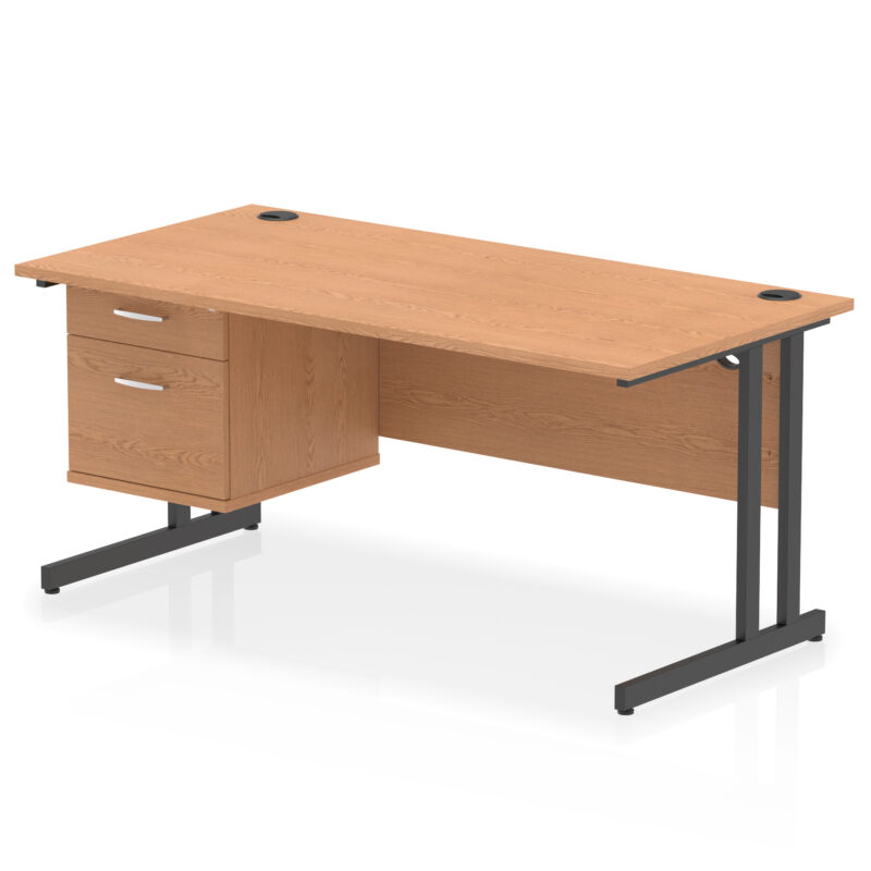 impulse 1600mm cantilever straight desk with single fixed pedestal