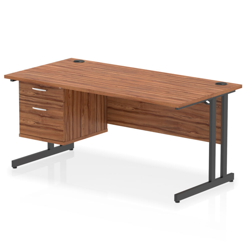 impulse 1600mm cantilever straight desk with single fixed pedestal