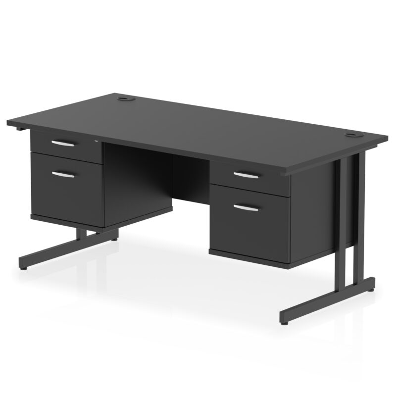 impulse 1600mm cantilever straight desk with two fixed pedestal