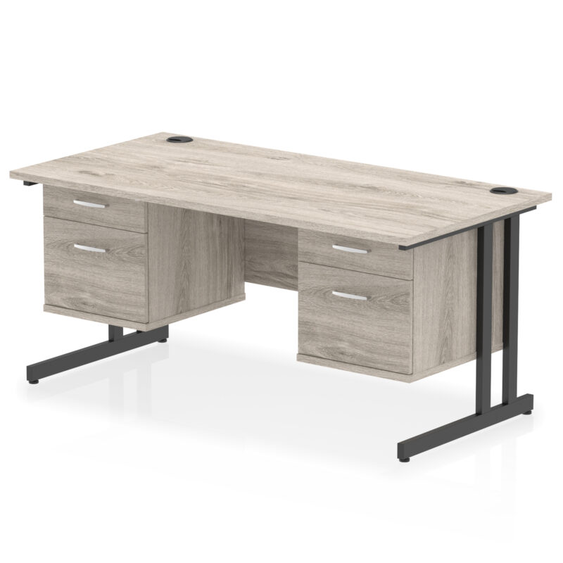 impulse 1600mm cantilever straight desk with two fixed pedestal