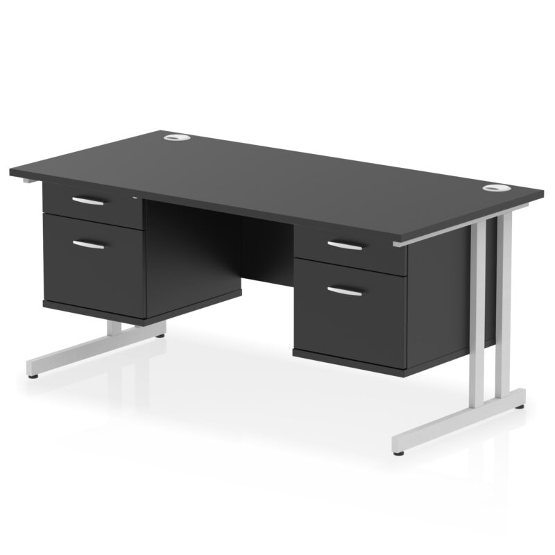 impulse 1600mm cantilever straight desk with two fixed pedestal