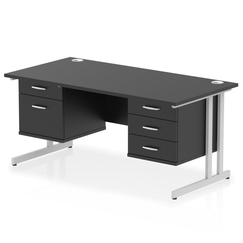 impulse 1600mm cantilever straight desk with two fixed pedestal