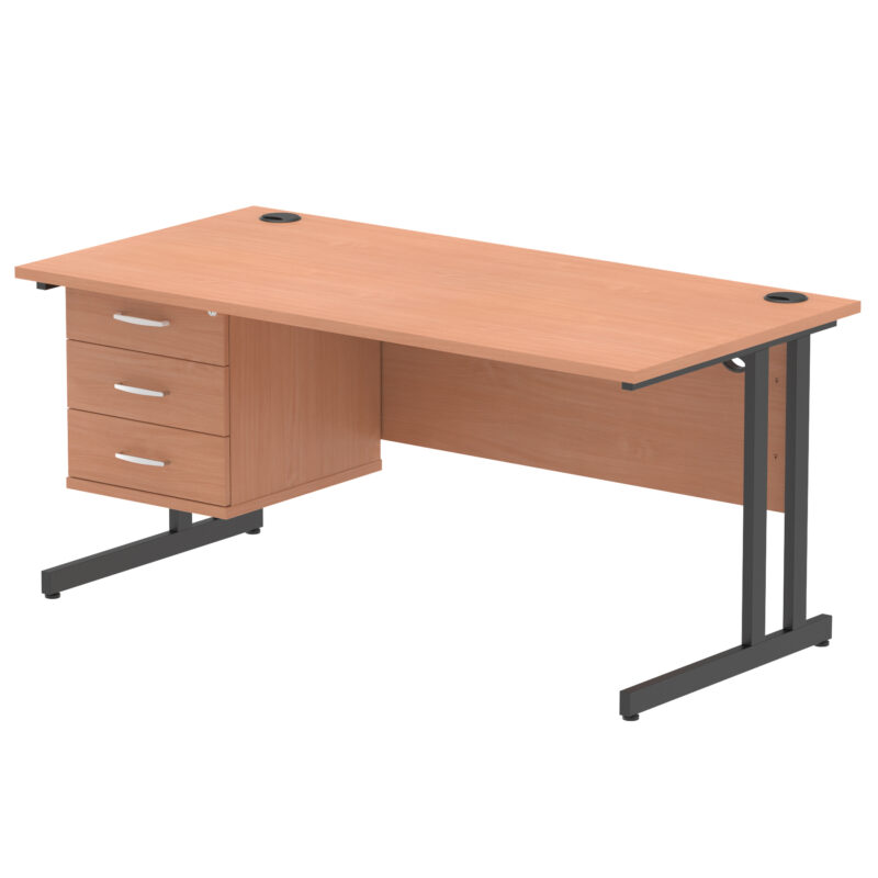 impulse 1600mm cantilever straight desk with single fixed pedestal
