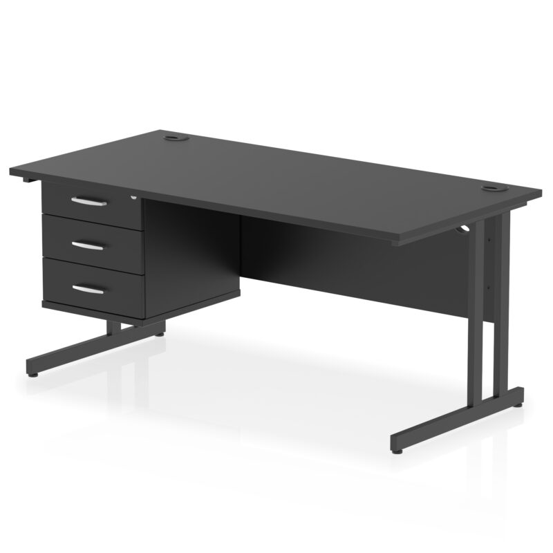 impulse 1600mm cantilever straight desk with single fixed pedestal