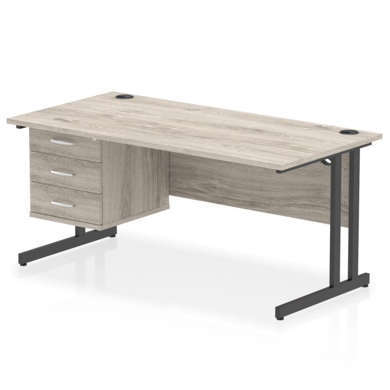 impulse 1600mm cantilever straight desk with single fixed pedestal