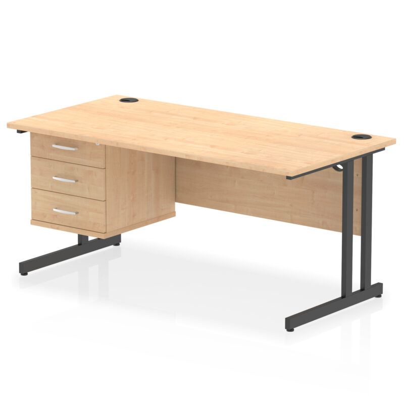 impulse 1600mm cantilever straight desk with single fixed pedestal