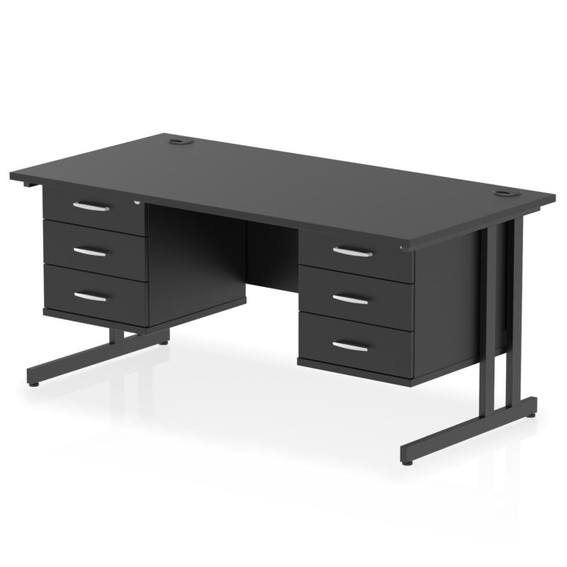 impulse 1600mm cantilever straight desk with two fixed pedestal