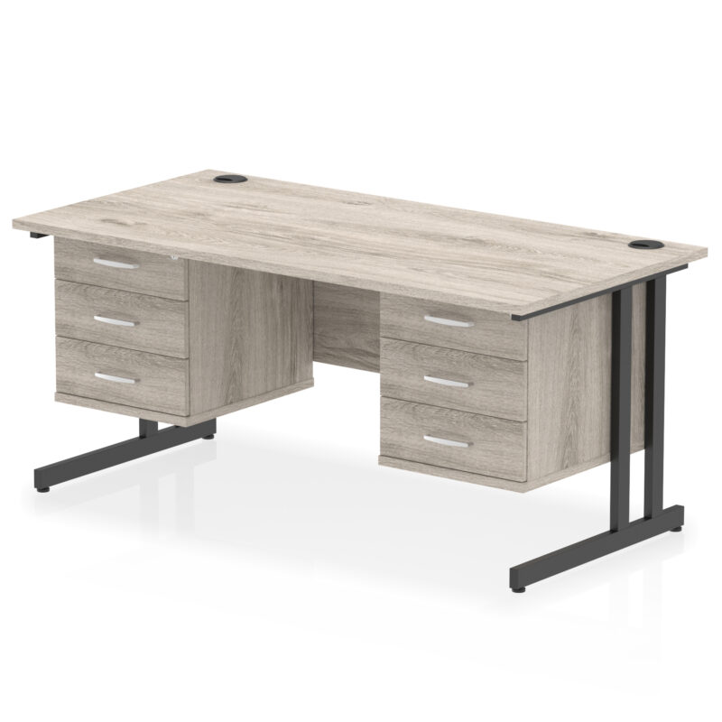 impulse 1600mm cantilever straight desk with two fixed pedestal