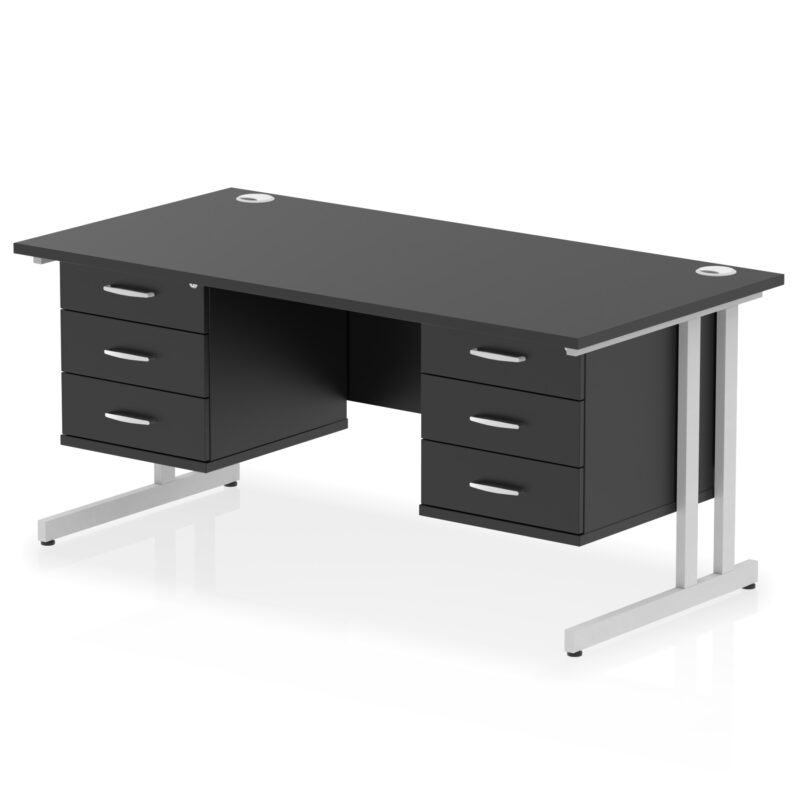 impulse 1600mm cantilever straight desk with two fixed pedestal