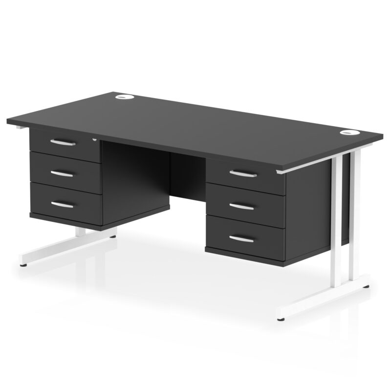 impulse 1600mm cantilever straight desk with two fixed pedestal