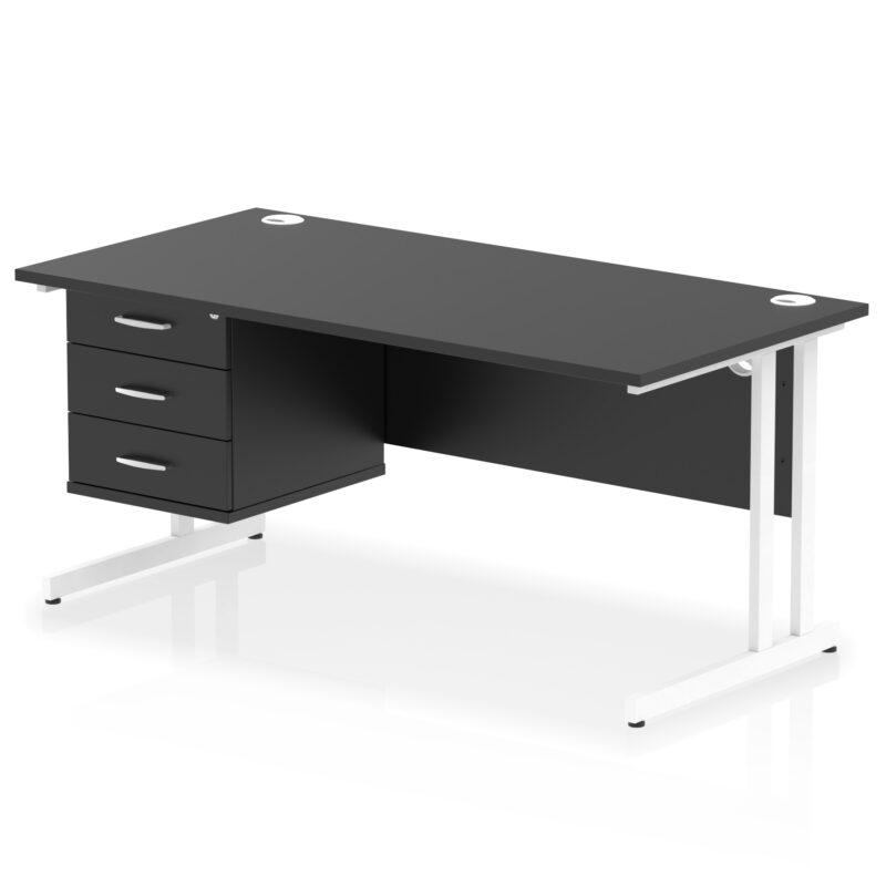impulse 1600mm cantilever straight desk with single fixed pedestal