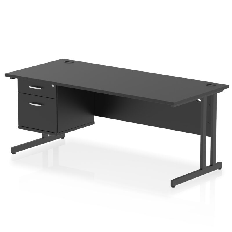 impulse 1800mm cantilever straight desk with single fixed pedestal