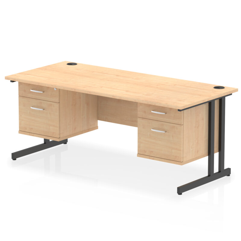 impulse 1800mm cantilever straight desk with two fixed pedestal