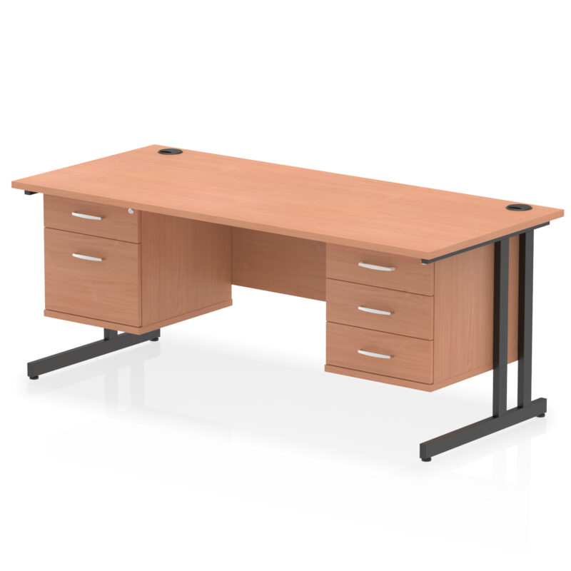 impulse 1800mm cantilever straight desk with two fixed pedestal