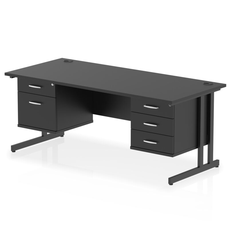 impulse 1800mm cantilever straight desk with two fixed pedestal
