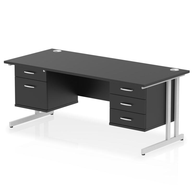 impulse 1800mm cantilever straight desk with two fixed pedestal