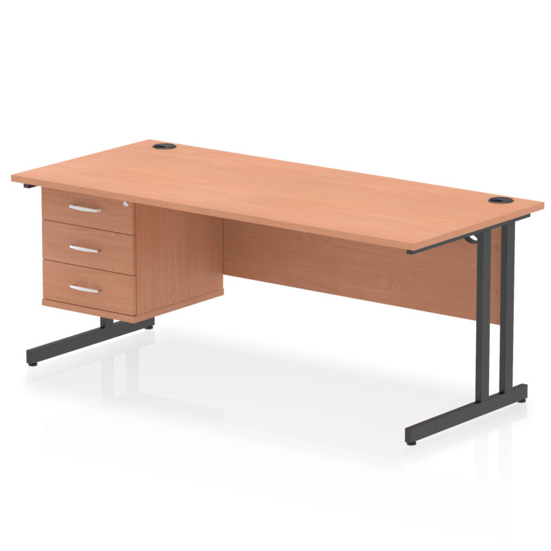 impulse 1800mm cantilever straight desk with single fixed pedestal