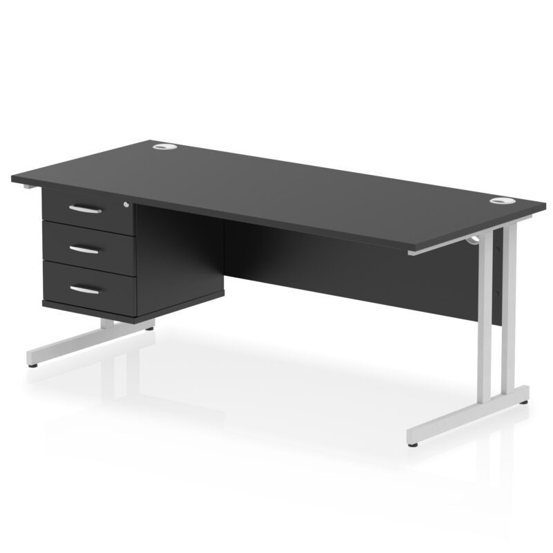 impulse 1800mm cantilever straight desk with single fixed pedestal