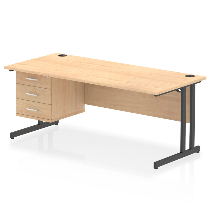 impulse 1800mm cantilever straight desk with single fixed pedestal