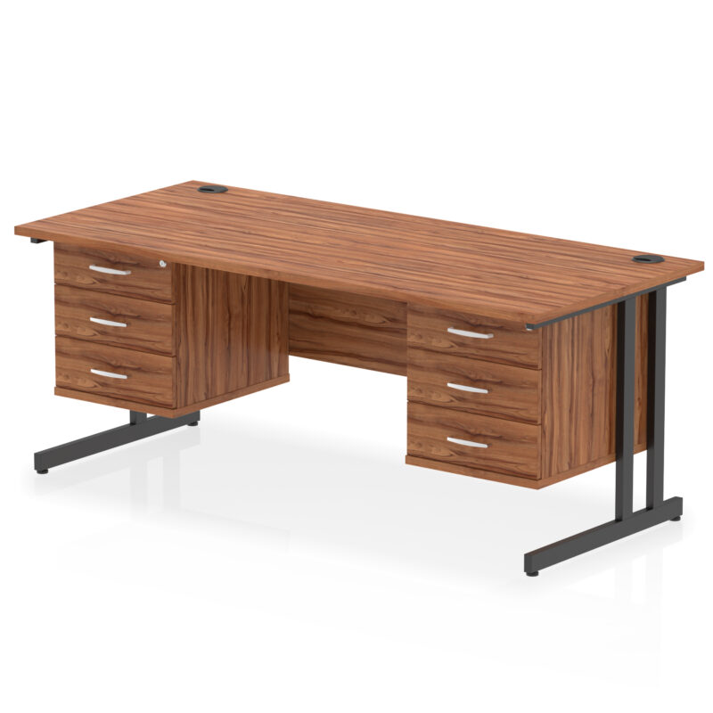 impulse 1800mm cantilever straight desk with two fixed pedestal