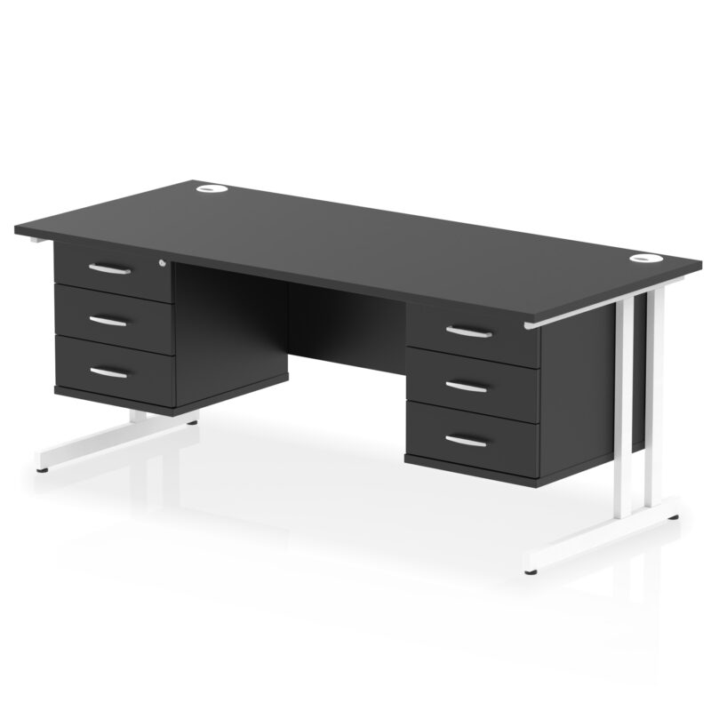impulse 1800mm cantilever straight desk with two fixed pedestal