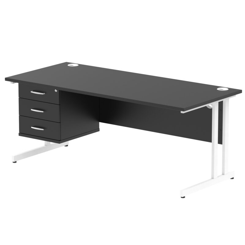 impulse 1800mm cantilever straight desk with single fixed pedestal