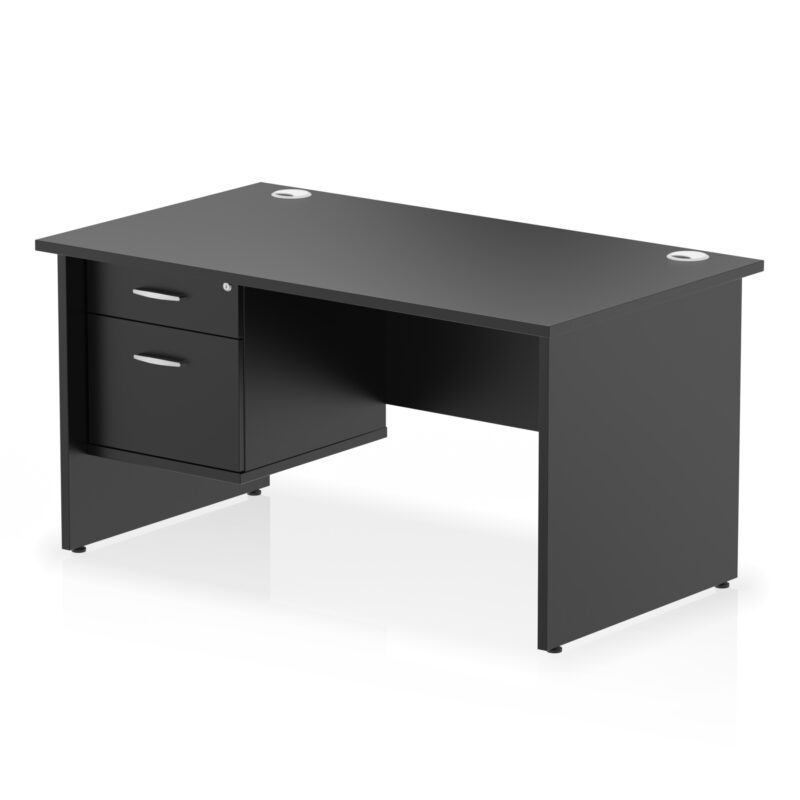 impulse 1400mm panel end straight desk with single fixed pedestal