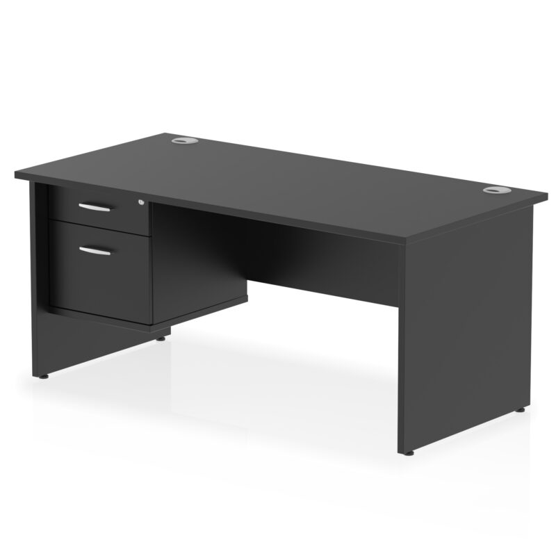 impulse 1600mm panel end straight desk with single fixed pedestal