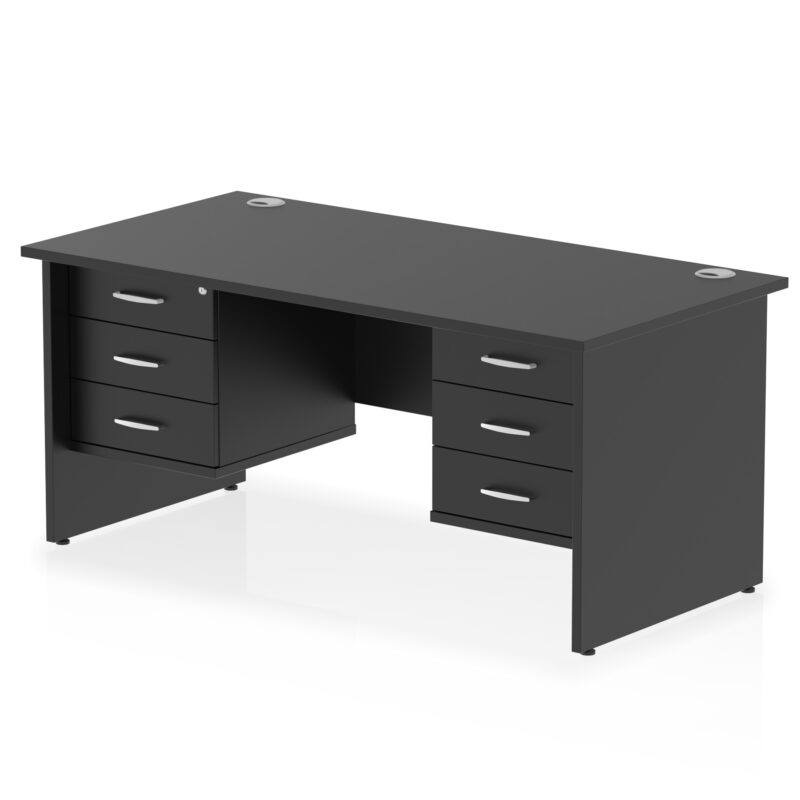 impulse 1600mm panel end straight desk with two fixed pedestal