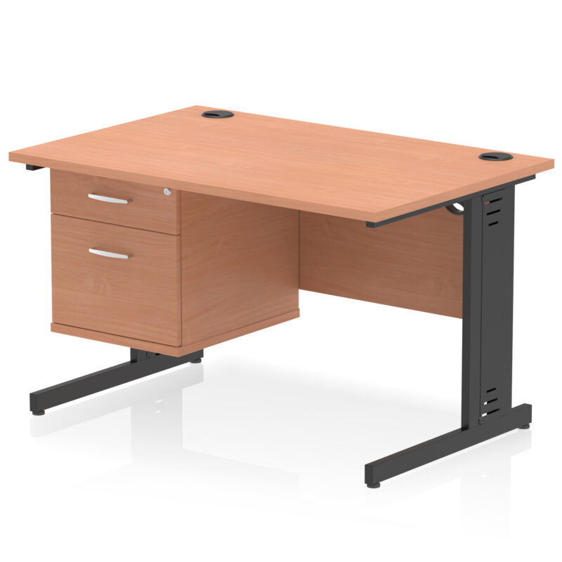 impulse 1200mm cable managed straight desk with single fixed pedestal