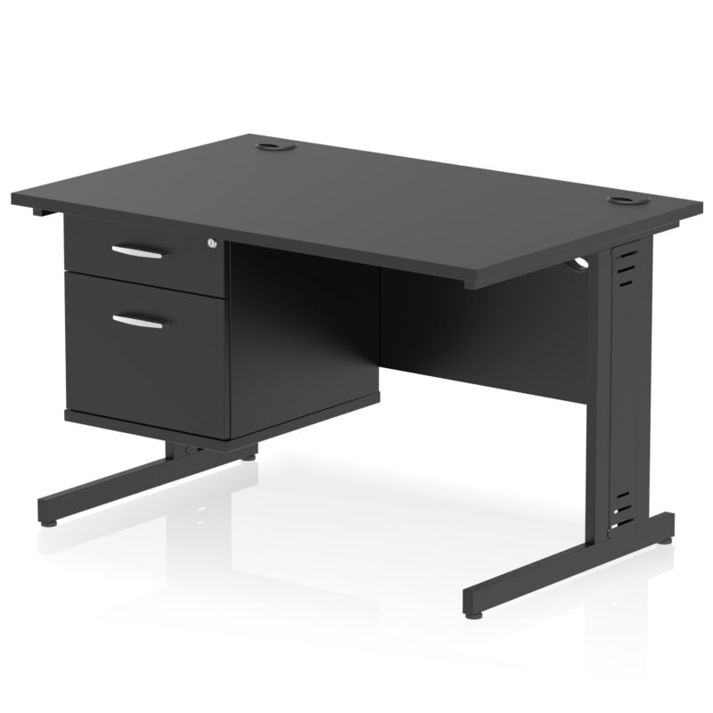 impulse 1200mm cable managed straight desk with single fixed pedestal