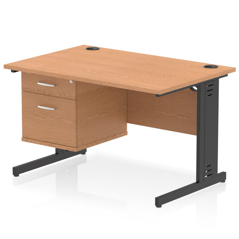 impulse 1200mm cable managed straight desk with single fixed pedestal