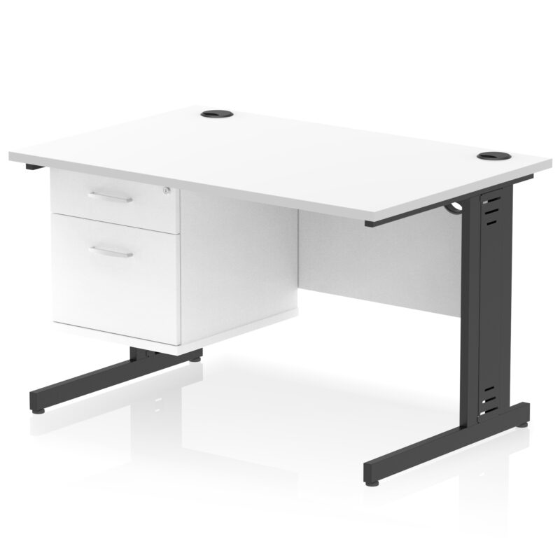 impulse 1200mm cable managed straight desk with single fixed pedestal